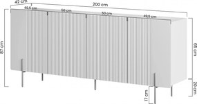 Komoda Malmi 200 cm štvor-dverová - kašmír / zlaté nožičky