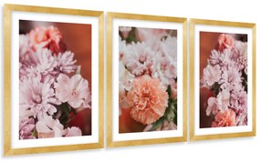 Gario Sada plagátov Kvitnúce jesenné kvety - 3 dielna Farba rámu: Zlatá, Rozmery: 99 x 45 cm