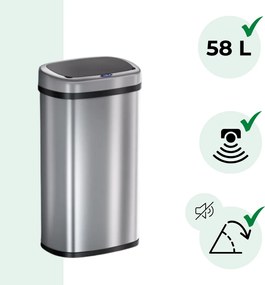 Senzorový odpadkový kôš DEUS, 58 litrov, strieborná Jurhan
