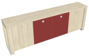 Nízka skriňa Verno+ S 260 x 46 x 90 cm, kombinované dvere, agát / červená