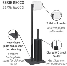 Čierny oceľový stojan na toaletný papier s kefou Recco – Wenko
