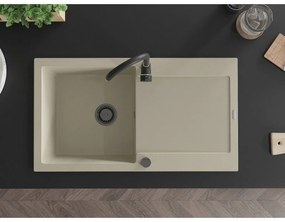 Mexen Leo, drez granitový 900x500x190 mm, 1-komorový, béžová s čiernym sifónom, 6501901010-69-B
