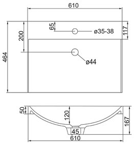 Mereo, Mailo, kúpeľňová skrinka s umývadlom z liateho mramoru 61 cm, biela, dub, antracit, MER-CN560MB