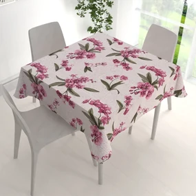 Biante Bavlnený štvorcový obrus Sandra SA-635 Ružovofialové orchidey na bielom 90x90 cm