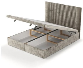 Béžová čalúnená dvojlôžková posteľ s úložným priestorom 200x200 cm Mavel – Maison de Rêve