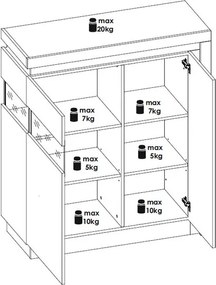 Skrinka s presklením Lyon, biely lesk, s osvetlením, ľavá