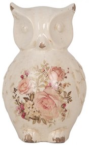 Béžová keramická dekorácia sova s ​​ružami Rosien L - 13*12*21 cm