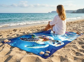 Rýchloschnúca XXL plážová osuška CHELONIA modrá 150 x 210 cm, 100% mikrovlákno