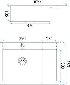 Rea Fin, 1-komorový nerezový drez 620x480x185 mm, brúsená meď, ZLE-06018