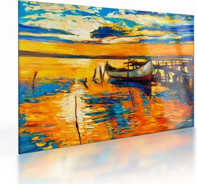 Sklenený obraz - Loďka pri západe slnka (70x50 cm)