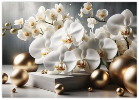 Obraz - Orchidea a zlaté gule (70x50 cm)