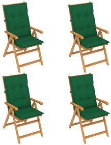 Záhradné stoličky 4 ks so zelenými podložkami tíkový masív 3065550