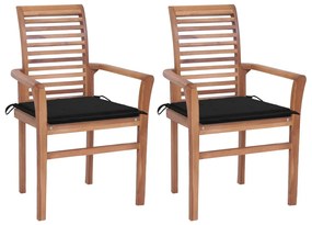 Jedálenské stoličky 2 ks čierne podložky tíkový masív