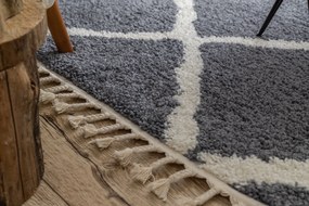 Koberec BERBER CROSS B5950, sivo - biely, strapce, Maroko Shaggy