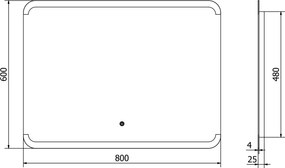 Mexen Nida, LED kúpeľňové zrkadlo s podsvietením 80x60 cm, 6000K, ochrana proti zahmlievaniu, 9806-080-060-611-00