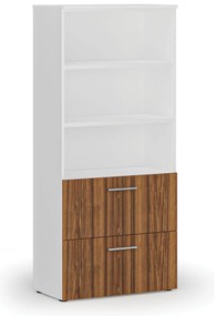 Skriňa so zásuvkami pre závesné zložky PRIMO WHITE, 800 x 420 x 1781 mm, biela/orech