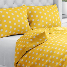 Biante Bavlnené posteľné obliečky Sandra SA-598 Biele bodky na žltom Predĺžené 140x220 a 70x90 cm