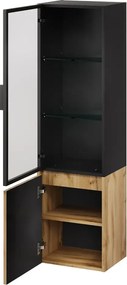 Závěsná vysoká koupelnová skříňka Loris 70 40 cm dub Wotan/černá