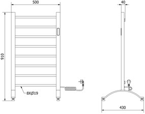 Mexen Oso, elektrické vykurovacie teleso na postavenie 910x500 mm, 200 W, biela, W304-0910-500-00-20