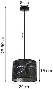 Závesné svietidlo Werona 3, 1x čierne textilné tienidlo so vzorom, (fi 20cm), s