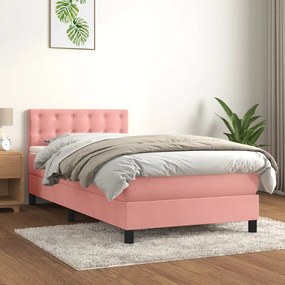 Posteľný rám boxsping s matracom ružový 80x200 cm zamat 3141514