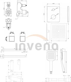 Invena Siros, podomietková sprchová sada s dažďovou hlavovou sprchovou 25x25 cm a ručnou hlavicou, čierna matná, INV-BS-90-011-A