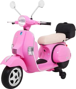 Ramiz Elektrický skúter Vespa pre deti ružový + pomocné kolieska + audio + ekokoža + EVA + plynulý štart