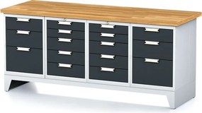 Dielenský stôl MECHANIC I, 2x 5 zásuvkový box a 2x 3 zásuvkový box na náradie, 16 zásuviek, 2000x685x880 mm, grafitové dvere