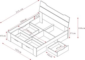 Posteľ s úložnými zásuvkami Asko 180x200 cm, biela/dub sonoma