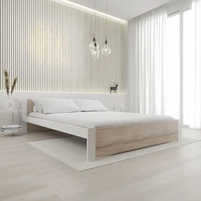 Posteľ IKAROS 160 x 200 cm, biela/dub sonoma Rošt: S lamelovým roštom, Matrac: Matrac Somnia 18 cm