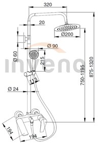 Invena Dokos, páková vaňová / sprchová batéria s hlavovou dažďovou sprchou 20cm, čierna matná, INV-AU-19-B04-V