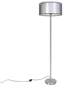 Dizajnová stojaca lampa oceľ s čiernym a bielym tienidlom 47 cm - Simplo