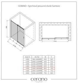 CERANO - Sprchové posuvné dvere Santoro Ľ/P - 8 mm - čierna matná, grafitové sklo - 140x195 cm, CER-CER-537436