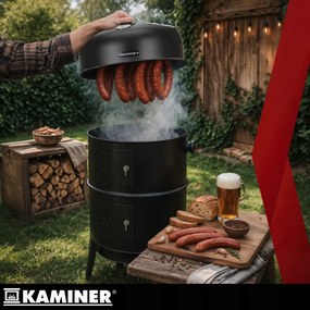 Záhradný gril na drevené uhlie s udiarňou 3 v 1