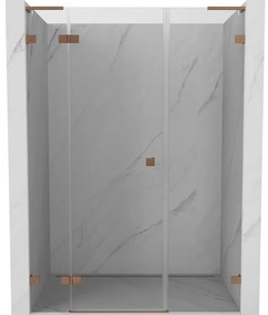 Mexen Lunar L, Otočné ľavé sprchové dvere 130 cm, 8mm číre sklo, medený matný profil, 834SL-130-050-65-00-L