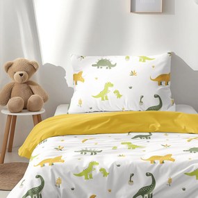 Goldea detské bavlnené obliečky duo - dinosaurie dobrodružstvo s medovo žltou 140 x 200 a 70 x 90 cm