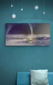 Obraz polárna žiara nad zamrznutým jazerom