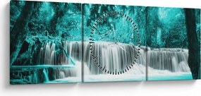 Obraz - Modrý vodopád (s hodinami) (90x30 cm)