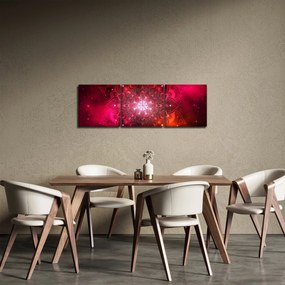 Obraz červené abstrakcie (s hodinami) (90x30 cm)