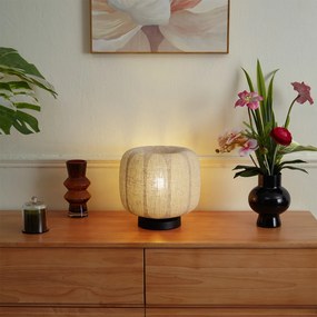 Smart tafellamp zwart met beige linnen kap 28cm incl. Wifi A60 - Nami