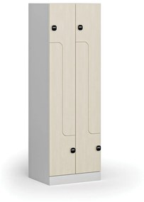 Kovová šatníková skrinka Z, 4 oddiely, 1850 x 600 x 500 mm, zámok s čítačkou RFID kariet, laminované dvere, breza