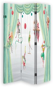Gario Paraván Cirkusoví akrobati a zelený záves Rozmery: 110 x 170 cm, Prevedenie: Otočný paraván 360°