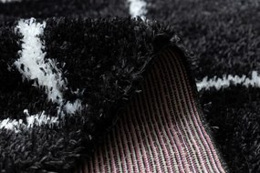 Koberec FLUFFY 2373 shaggy kratka, trellis - antracit / biely