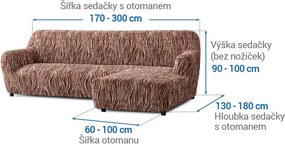 Bielastické poťahy UNIVERSO NOVÉ žíhané hnedé sedačka s otomanom vpravo (š. 170 - 300 cm)