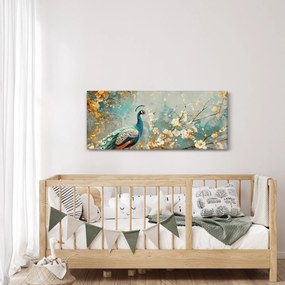 Obraz - Páv so zlatým dekorom (120x50 cm)
