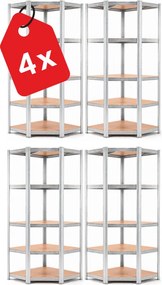 Akcia 4x Regál 180x90x40 cm rohový pozinkovaný 5-polícový, nosnosť 875 kg - 4ks