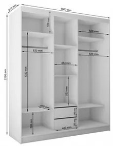 Kvalitná Šatníková Skriňa Tanna 180 cm Biela/čierna/fialová