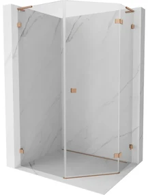 Mexen Lunar, L pravý výklopný päťuholníkový sprchový kút 80 x 100 cm, 8mm číre sklo, profil medená matná, 831L-080P-100L-65-00-P