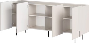 Komoda Malmi 200 cm štvordverová - kašmír / čierne nožičky