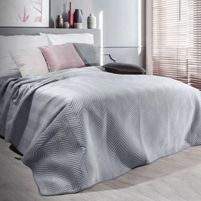 Strieborný zamatový prehoz na posteľ s prešívaním Šírka: 200 cm | Dĺžka: 220 cm